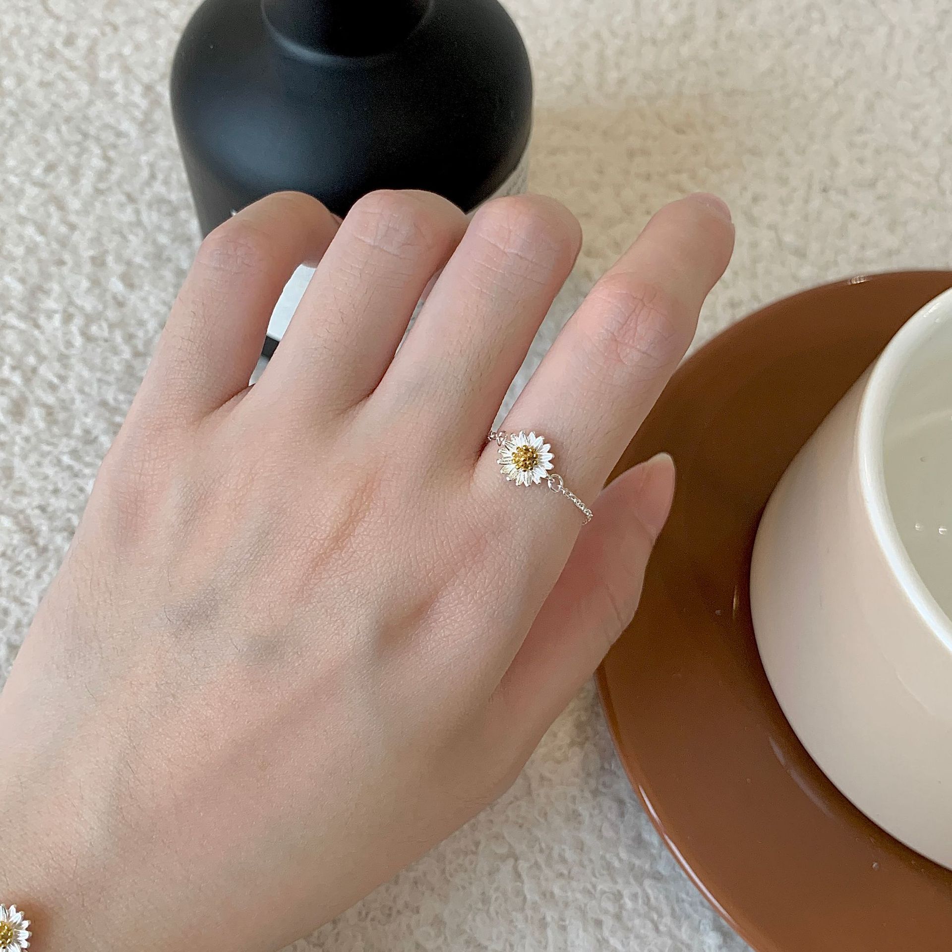 S925 Sterling Silver Flowers Pull-out Ring For Women
