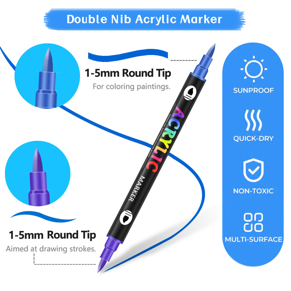 Washable Opaque Color Quick-drying Double-headed Acrylic Marker Pen