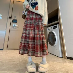 Thickened Plaid Woolen Skirt For Women Autumn And Winter New High Waist - Red - View 1