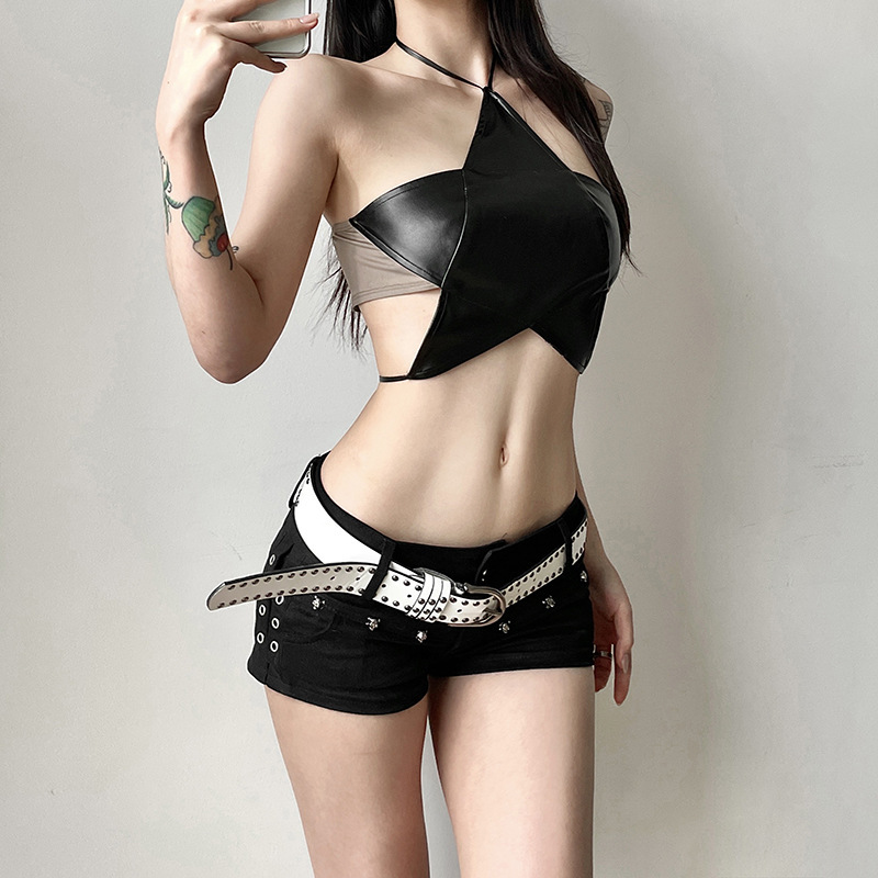 Women's Spring Clothing Sexy Lacing Halter Five-pointed Star Backless Vest