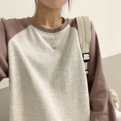 Contrast Colour Sweatshirt Minimalist Preppy Style Bottoming Shirt - Brown Velvet - View 1