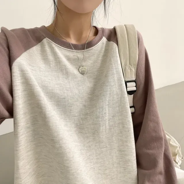 Contrast Color Sweatshirt Minimalist Preppy Style Bottoming Shirt Brown Velvet - Shop at LoveMi