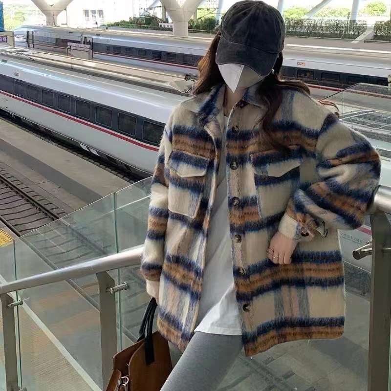 Plaid Wool Coat Female Cotton Padded Thickened