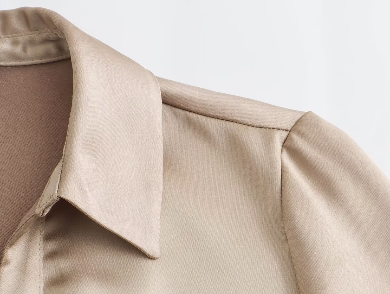 Fashionable All-match Double Breasted Silk Satin Textured Shirt Top