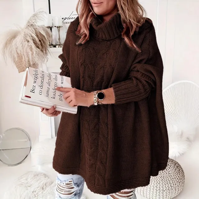 Lapel Batwing Sleeve Loose Casual Plus Size Women's Knitting Sweater Brown - Shop at LoveMi