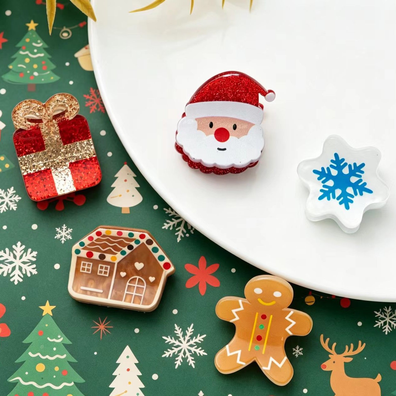 Cute Christmas Tree Santa And Snowman Hair Clip For Half-up Hairstyles