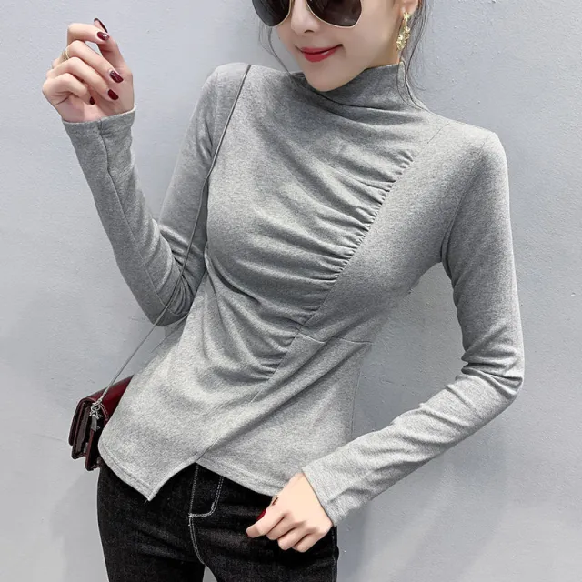 Casual Slim Women Turtleneck Bottoming Shirt Gray - Shop at LoveMi