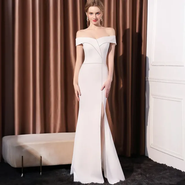 Women's Off shoulder Slim fit Elegant Ladies Banquet Dinner Long Fish Tail Skirt White - Shop at LoveMi