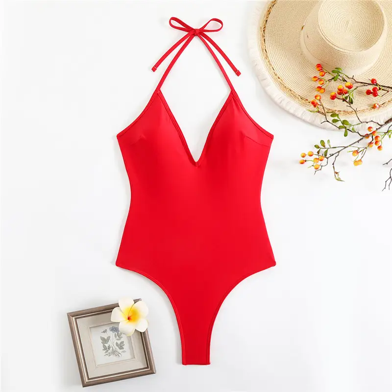 Strapless Backless Tummy-covering Solid-color One-piece Swimsuit For Women