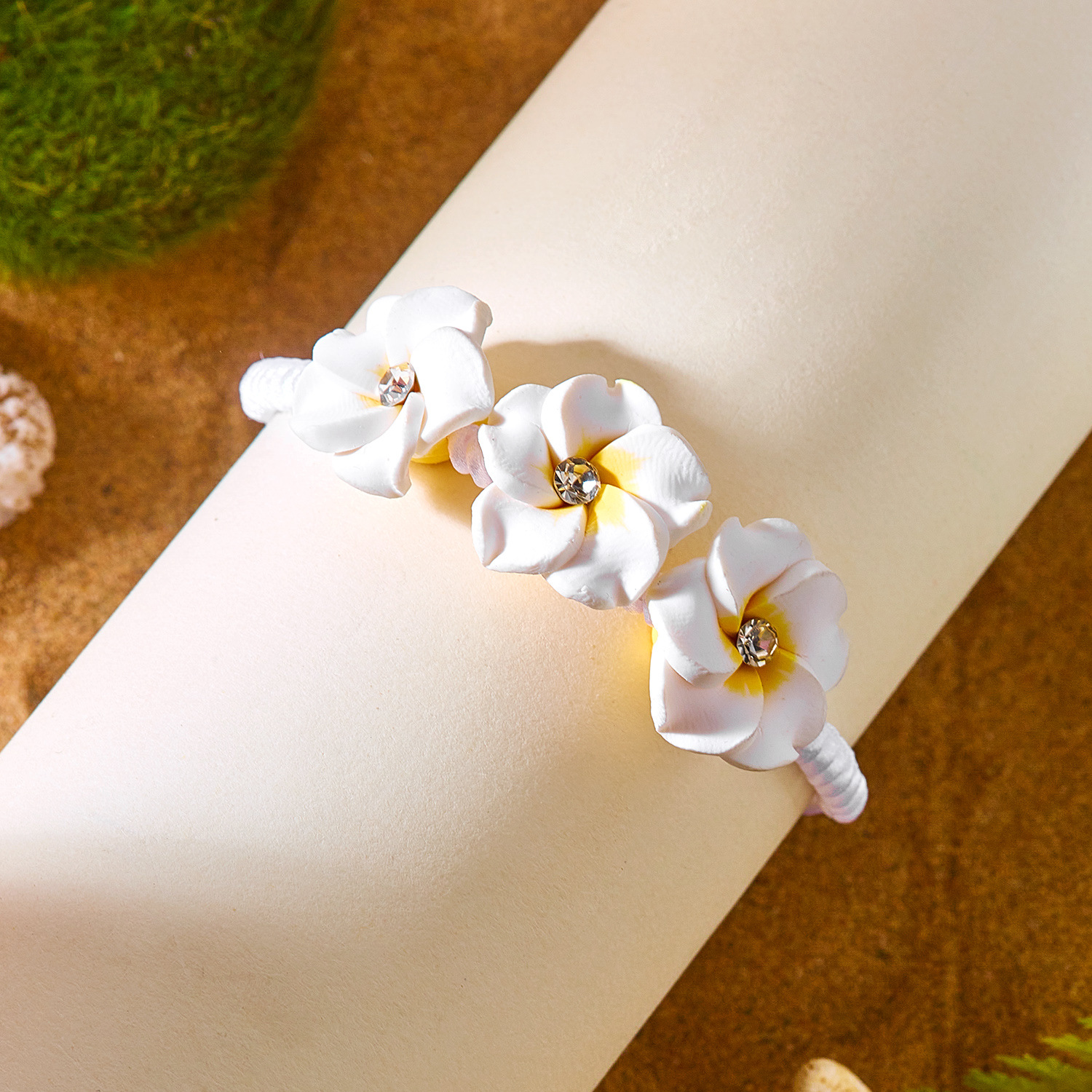 Colorful Polymer Clay Cute Frangipani Seed Bead Bracelet