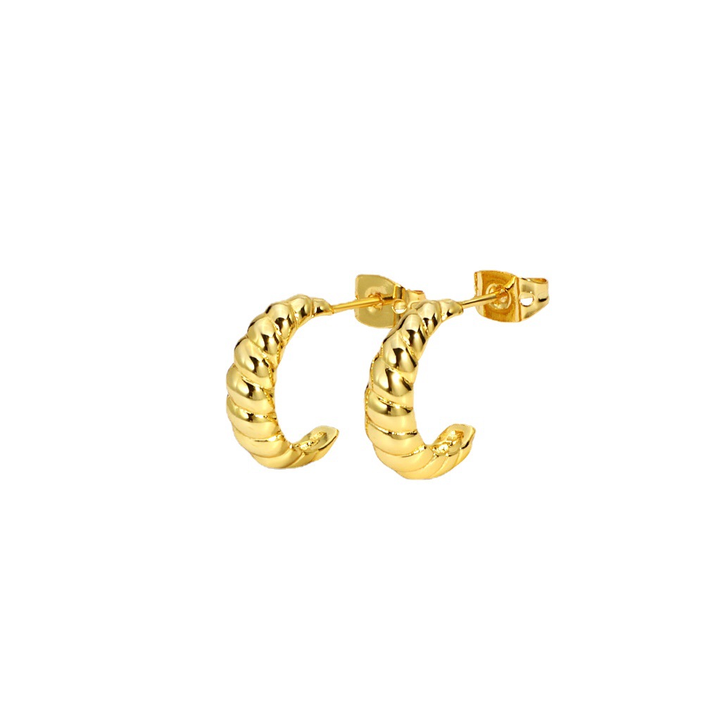 E0056 European And American Retro Copper-plated Gold Ode Croissant Earrings