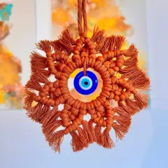 Bohemian Style Hand-woven Pendant Colourful Cotton Thread Blue Wall Eye Charm - Red - View 1
