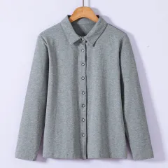 Long Sleeve Shirt Women's Cotton Top Bottoming Shirt - Pointed Gray - View 1