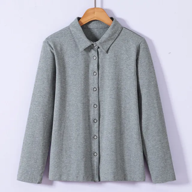 Long Sleeve Shirt Women's Cotton Top Bottoming Shirt Gray - Shop at LoveMi