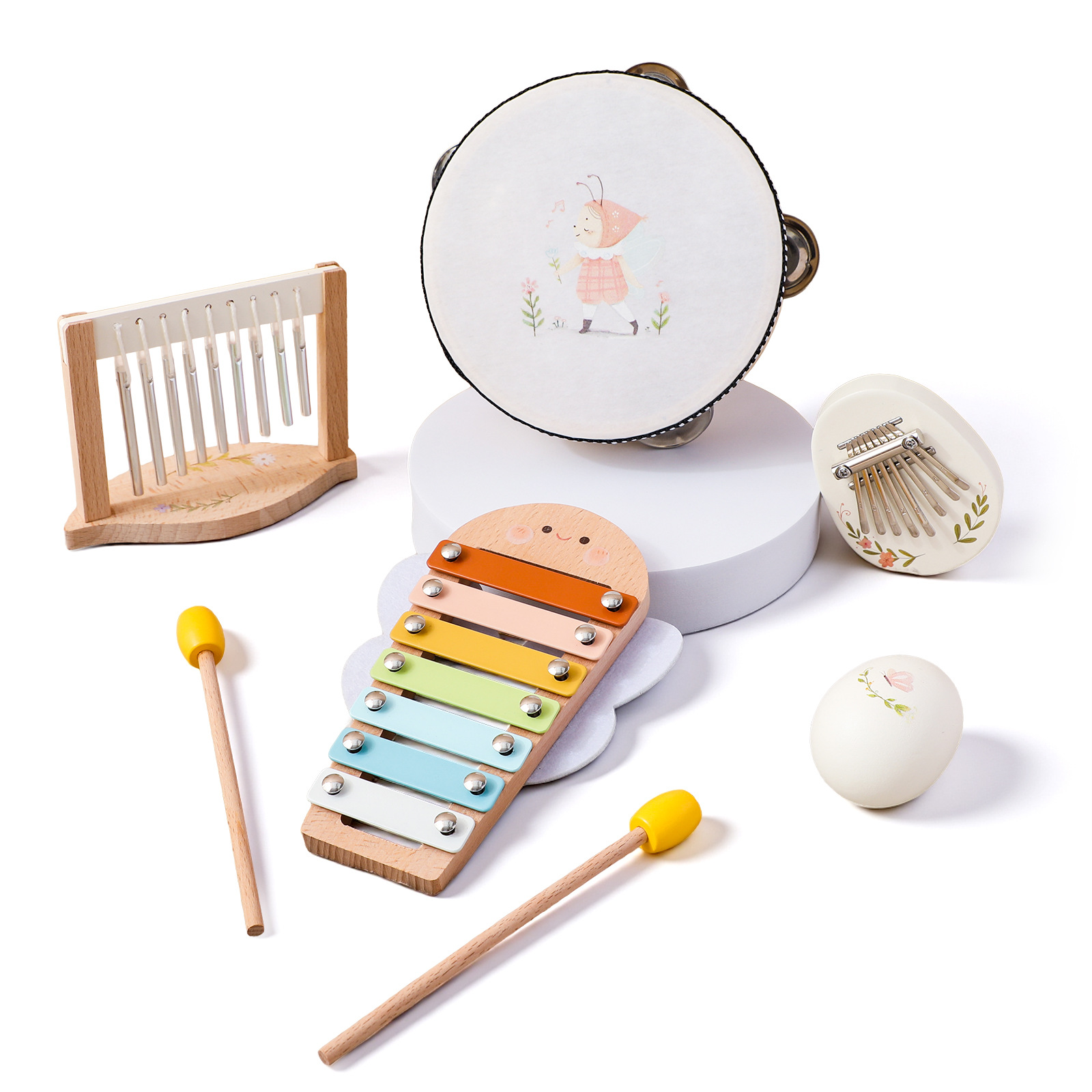 Educational Multi Functional Percussion Music Set Cute Garden Flower And Bee Pattern Drum Set