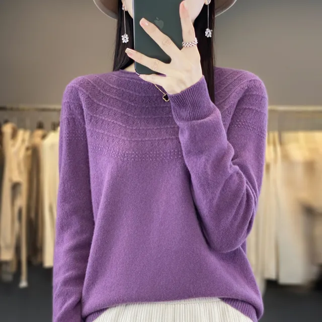 Seamless Front Line Ready made Garments Curling Collar Hollow Sweater Purple - Shop at LoveMi