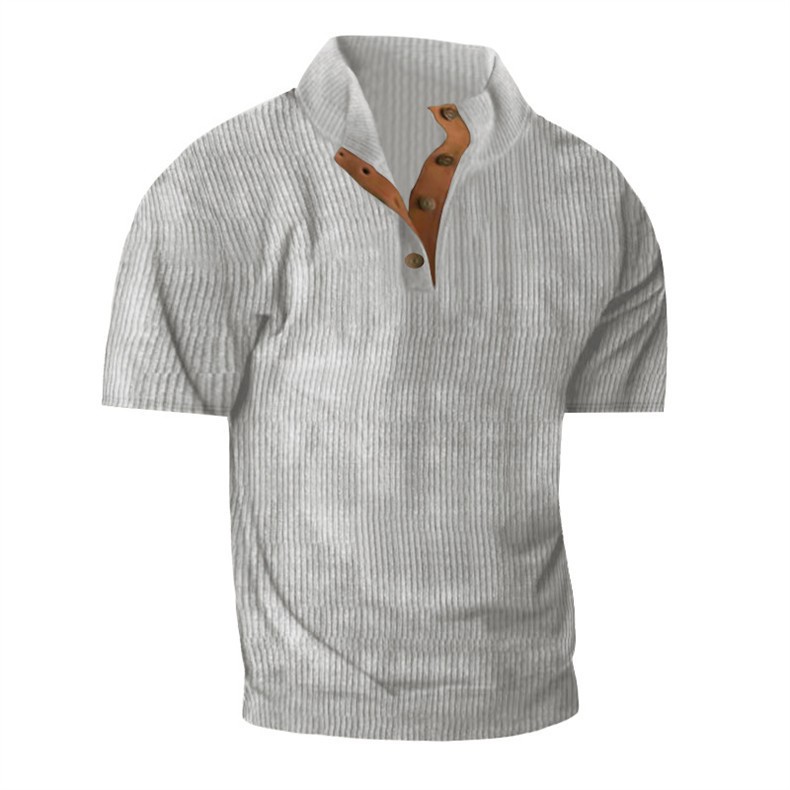 Loose-Fit Men’s Stand Collar Short-Sleeve Corduroy Shirt Loose-Fit Men’s Stand Collar Short-Sleeve Corduroy Shirt