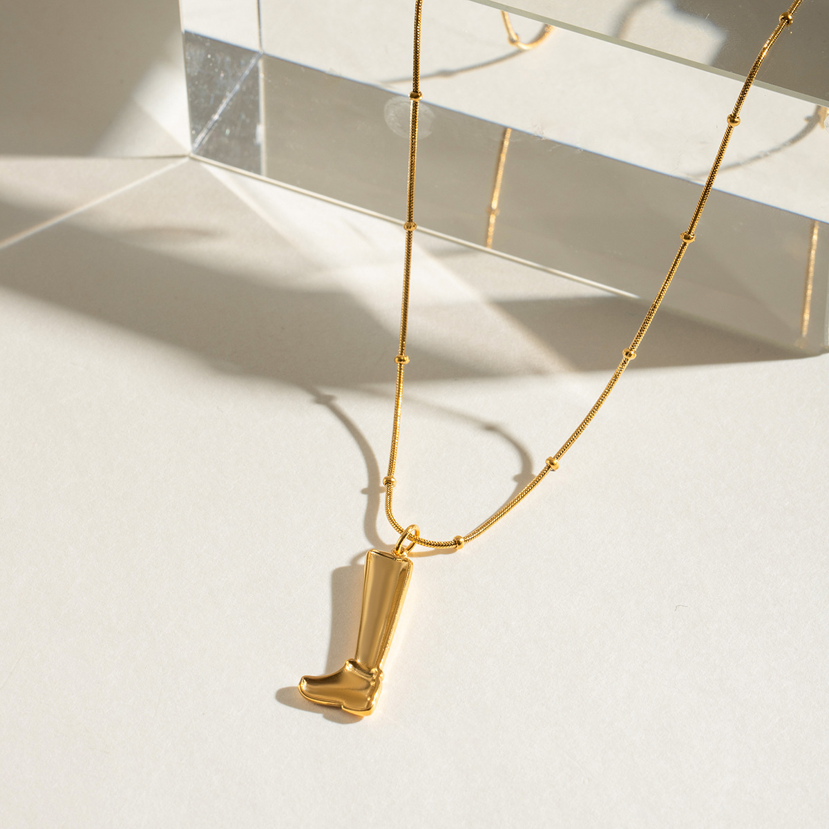 Stainless Steel Boots Pendant Clip Beads Necklace