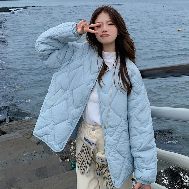 Korean Style Down Cotton Jacket Women's Short Light Round