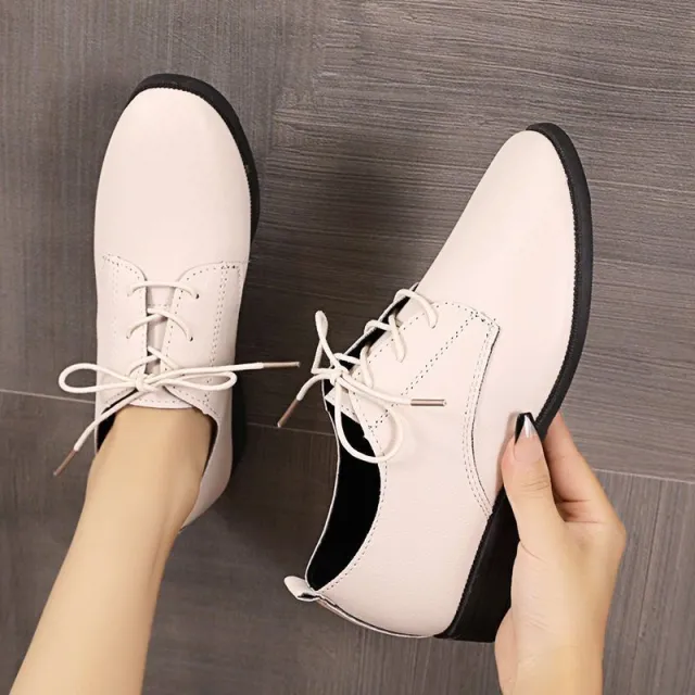 Women's All match Flat Low Heel Vintage Leather Shoes Beige - Shop at LoveMi