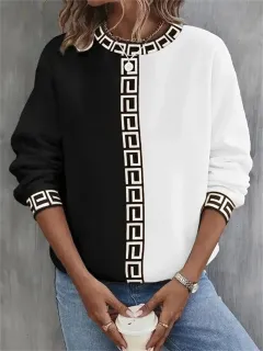 Color-blocked Hoodie Casual Sporty Round-neck Long-sleeve Top - 3W5Z160 - View 1
