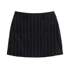 Women's Black Pinstripe Vest Suit - Pants - View 1
