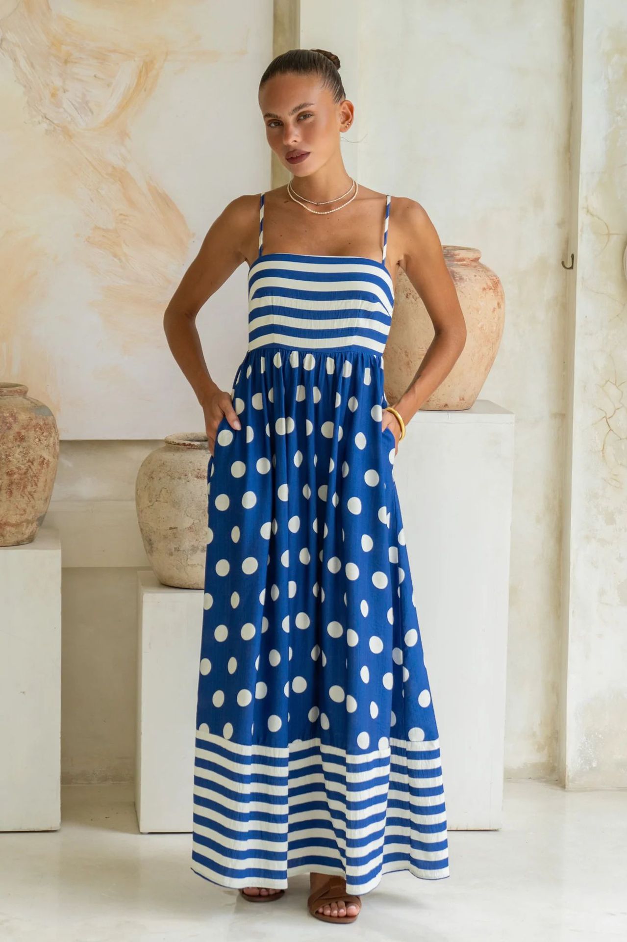 Women's Fashion Printed Backless Sling Large Swing High Waist Dress