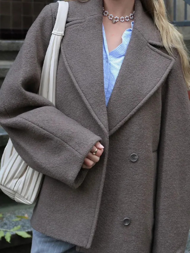 Lapel Double Breasted Short Woolen Coat - Shop at LoveMi