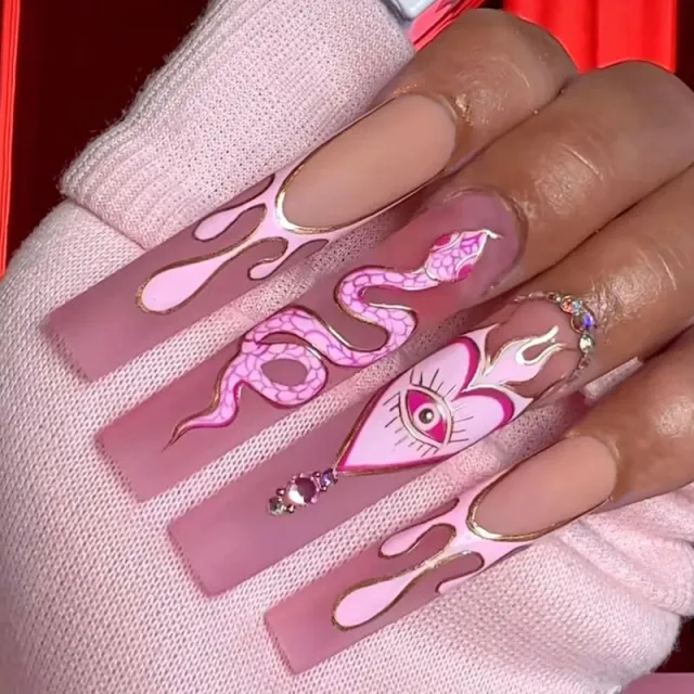 French Water Drop Snake Pattern Nail Tip Jp2282 - Shop at LoveMi