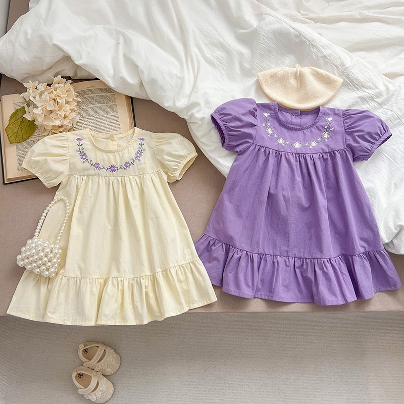 Little Girls Embroidered Flower Short-Sleeve Dress