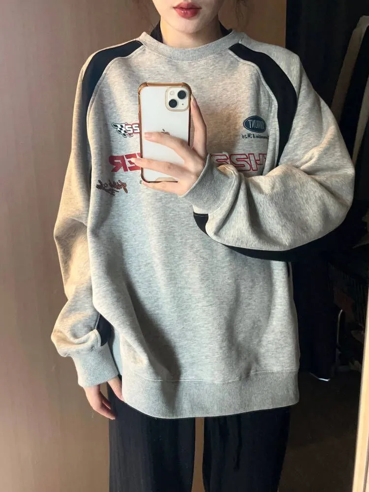 Vigorous Style Loose All-match Crew Neck Coat Sweater - Gray
