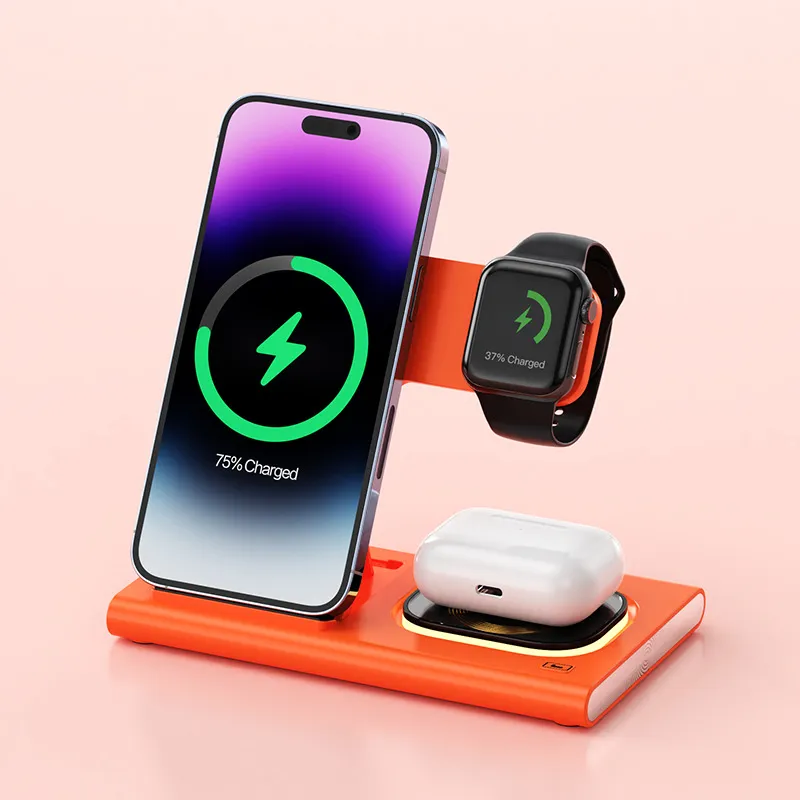 3 IN 1 15W Wireless Charging Charger Magnetic Desktop Night Light Iwatch Fast Charging Stand Gift Customization – image 4