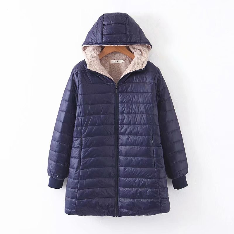 Autumn And Winter New Mid length Waterproof Hooded Slim Fit Fleece Lined Coat Warm Berber Fleece Top Women's Coat Navy - Shop at LoveMi