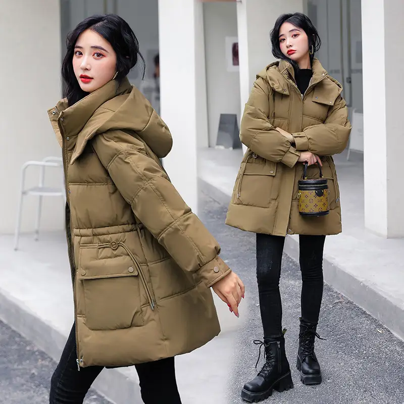 Hooded Drawstring Waist-tight Large Pocket Thermal Cotton-padded Clothes Women