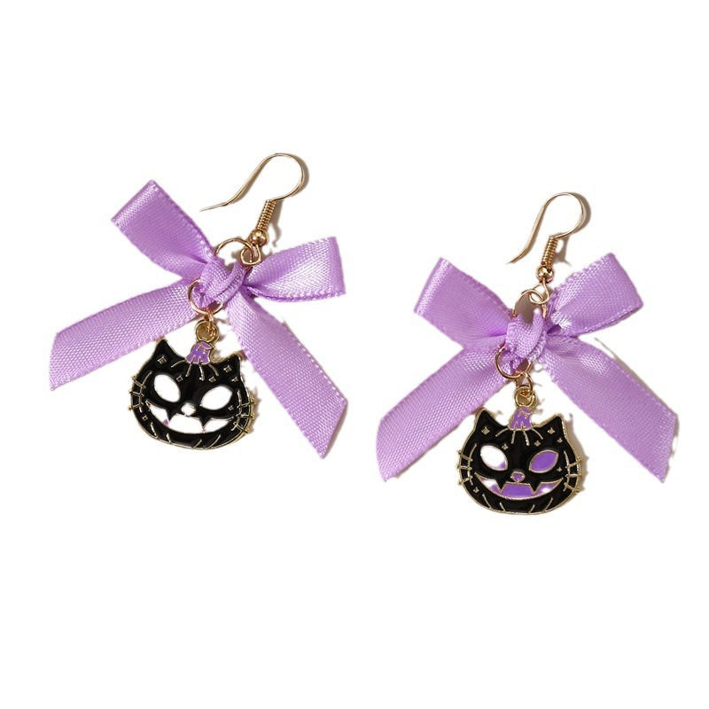 Bowknot Ribbon Pumpkin Head Earrings Halloween Female Accessories