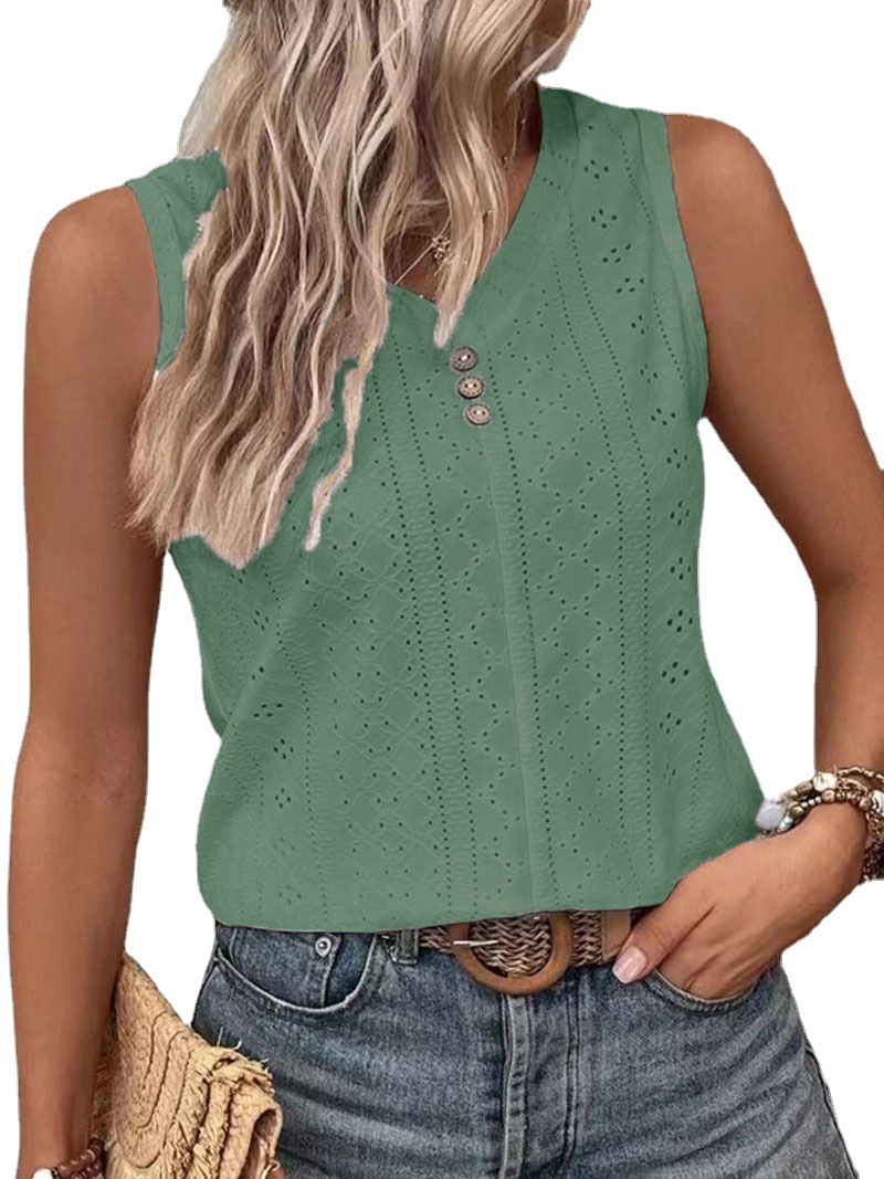 Polyester Women's Solid Color Casual Round Neck Clinch Vest T-shirt Women