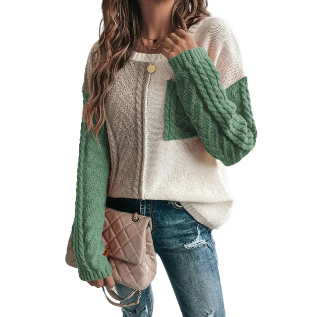 Women's Round Neck Wool Long Sleeve Fashion All match Contrast Color Sweater Lc2725069P2409 - Shop at LoveMi