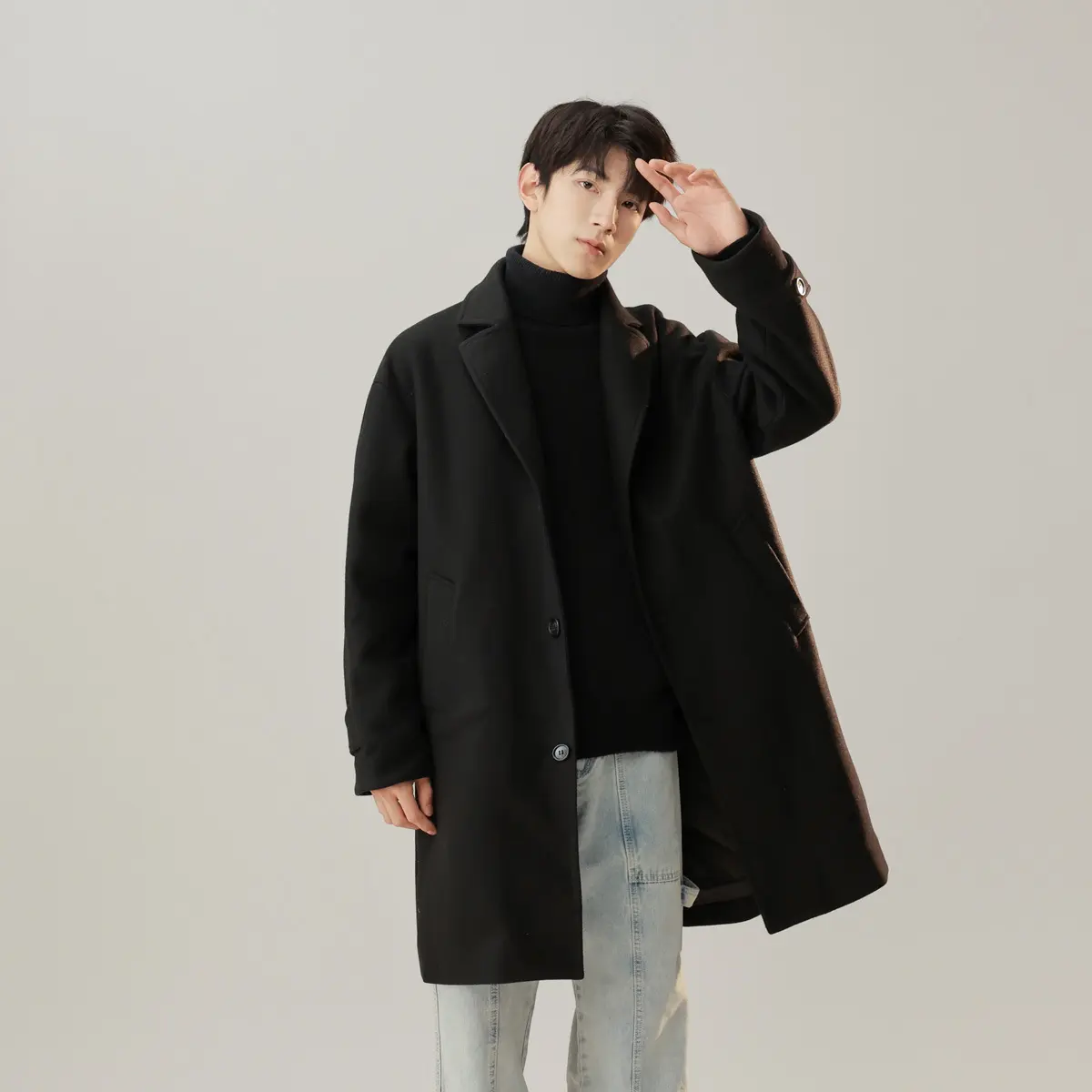 Korean Style Woolen Coat Long Lapel Fashion