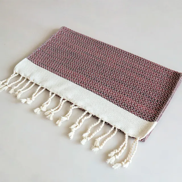 Household Tassel Fabric Napkin Cotton Yarn dyed Tea Towel Reddish Brown - Shop at LoveMi