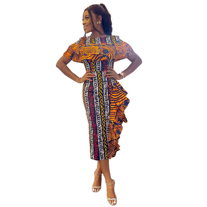 Women's Elegant Print Contrast Color Slim Fit Dress