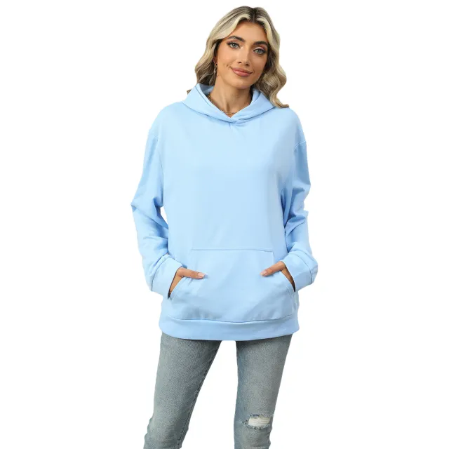 Casual Hooded Pocket Sweatshirt Women Blue - Shop at LoveMi