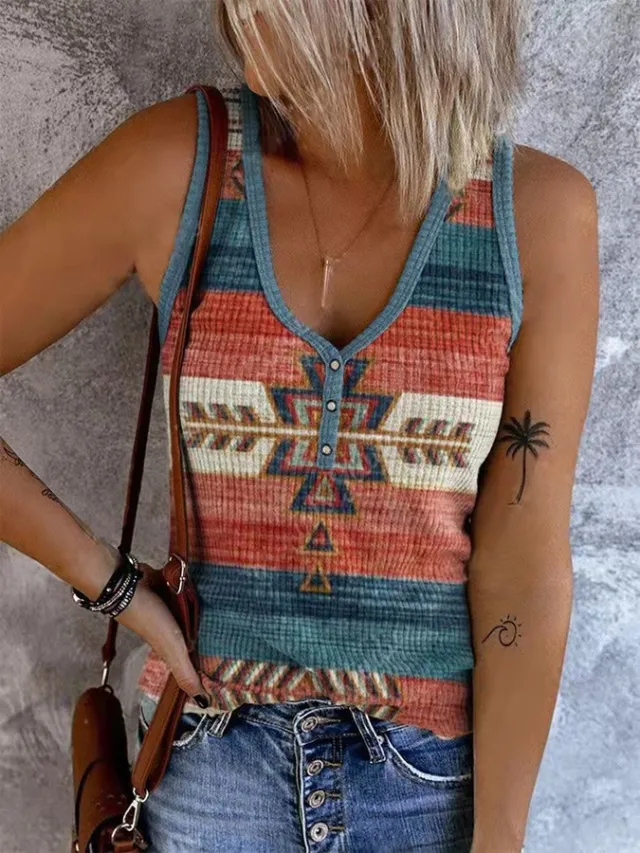 New Women's European And American Graffiti 3D Printing Casual V neck Sleeveless Vest Kkxc202223114 - Shop at LoveMi