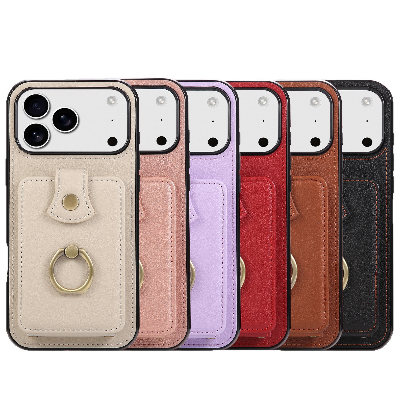 Leather Phone Case With Ring Holder And Card Slot Drop Proof Protective Case 9