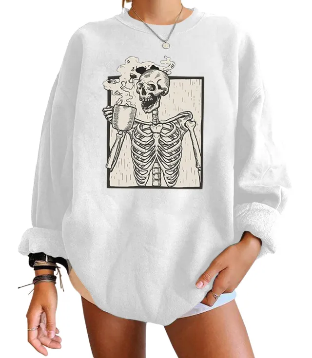 European And American Printed Long sleeved Round Neck Women's Sweater Autumn And Winter Plus Size Top White - Shop at LoveMi