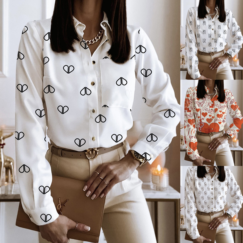 Spring And Autumn Long Sleeve Loose Printed Long Sleeve Lapel Mid-length Shirt
