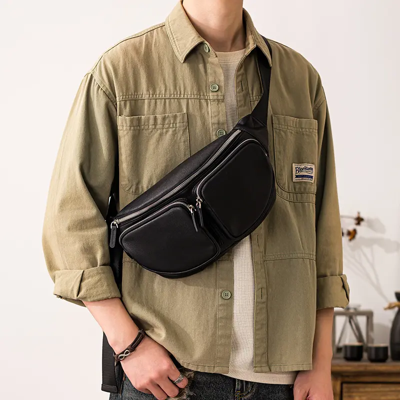Leather Crossbody Bag Motorcycle Sports Mens