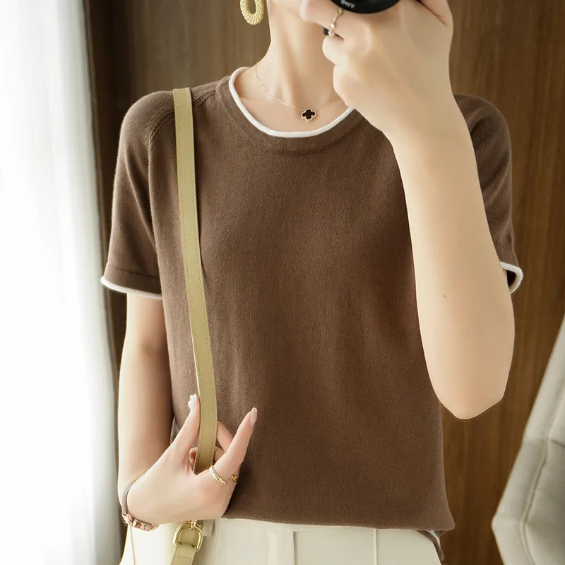 Fashion Solid Color Loose Top For Women - Coffee