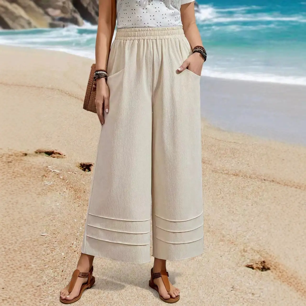 Solid-color Elegant Casual Wide-leg Pants For Women