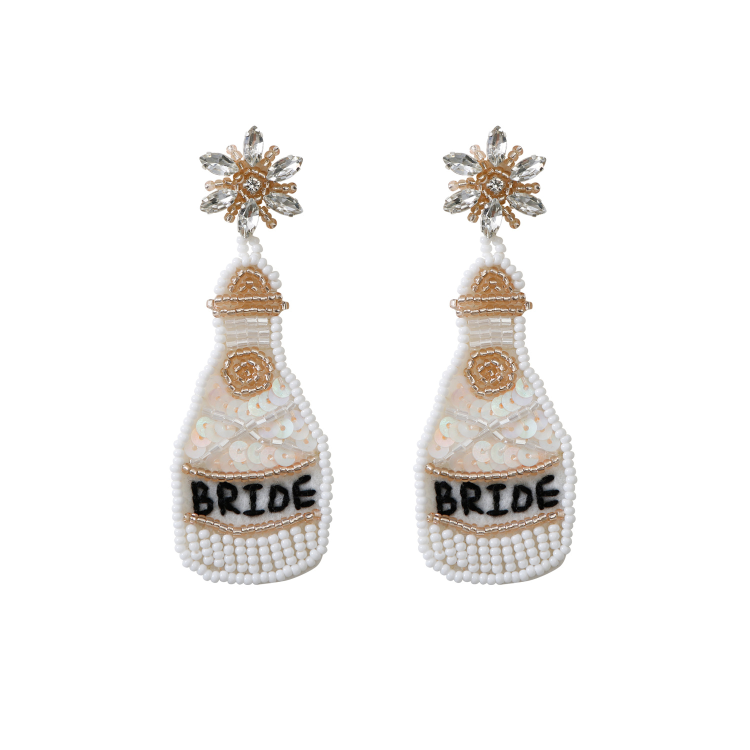 Personalized Wedding Bridal Earrings Woven Handmade Low Carbon Champagne Bottle Bead Earrings