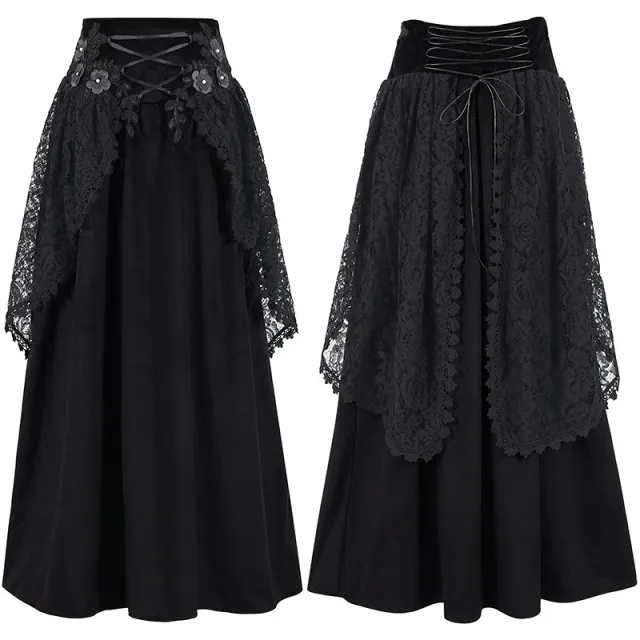 Fashion Gothic Style Lace up Waist Women's Skirt Gothic Style Velvet Skirt - Shop at LoveMi
